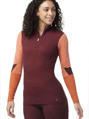Smartwool Women's Long Sleeve Half-Zip Top in Burgundy and Orange